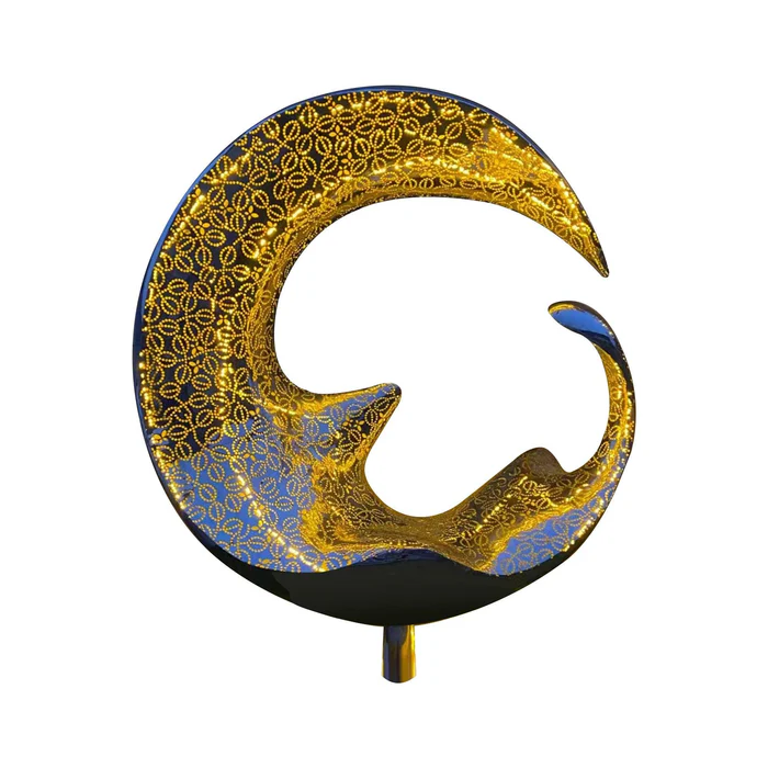Large Garden Sculpture Manufacturer Stainless Steel Illuminated Crescent Sculpture