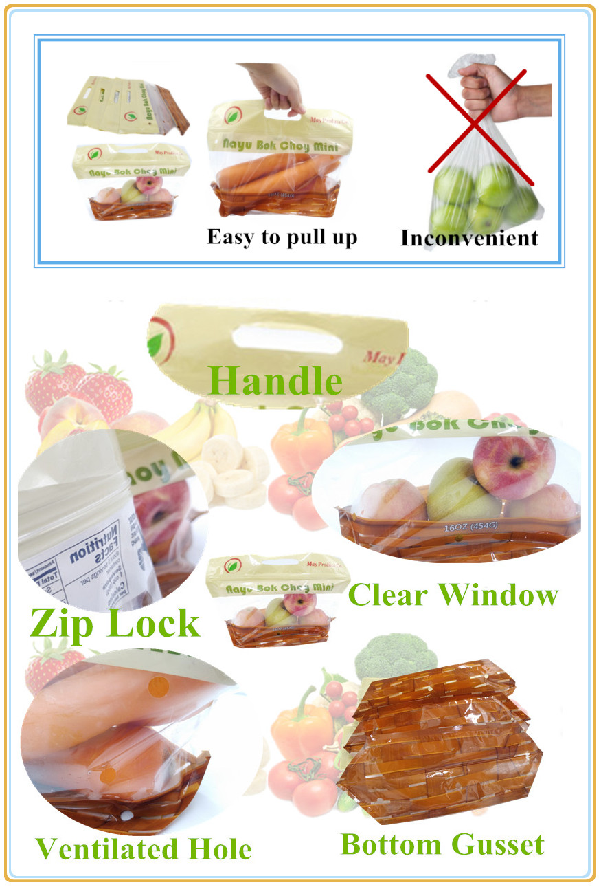 Portable Transparent Zipper Standup Fresh Fruits Packing Vegetables plastic bag
