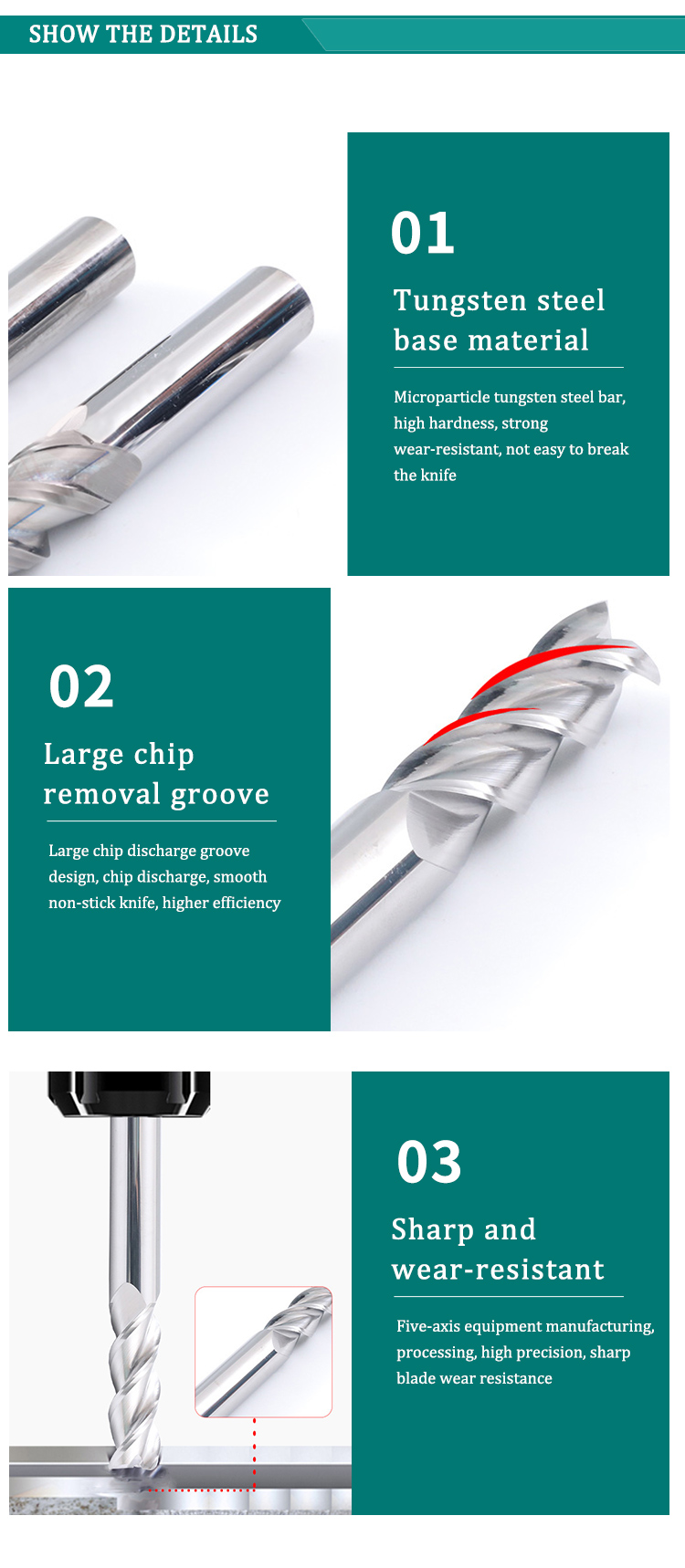 U Groove Three Flutes Carbide Bit Carbide End Mills For Aluminum Customized Size
