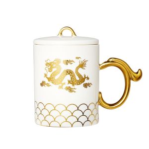 Custom Ceramic Mug Gold Handle Mug With Dragon Pattern