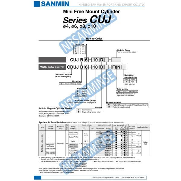 CUJ Mini Free Mount Pneumatic Air Cylinder SMC Pneumatic Cylinder Environmentally Friendly