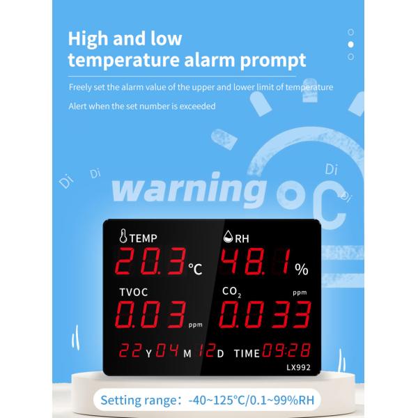 RC992-A LED Temperature Humidity Instrument with Built-in Probe Digital Wall Clock with Alarm Calendar for Sauna Room Greenhouse