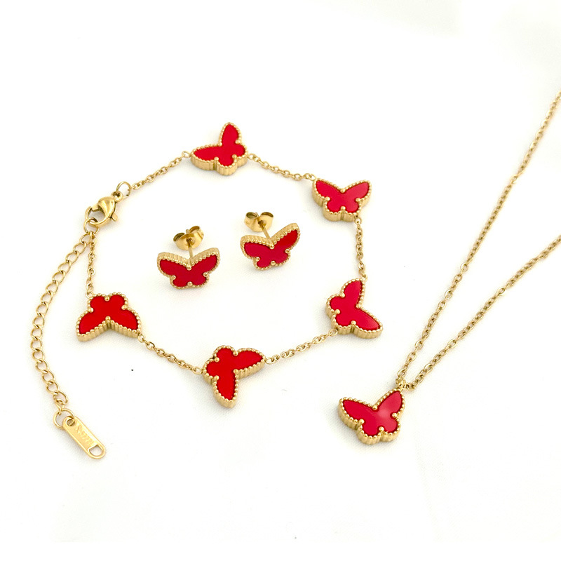 Stainless Steel Butterfly Necklace Earrings Bracelet Butterfly Jewelry Set For Women