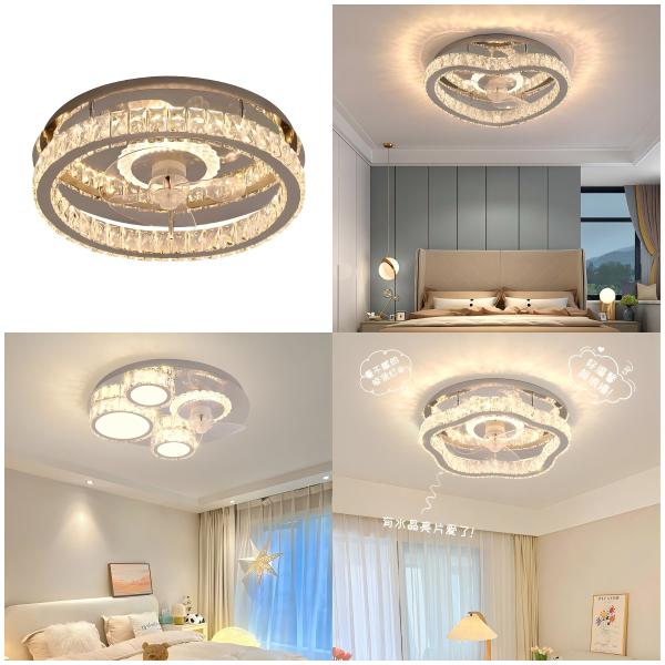 wholesale Light Luxury Crystal Ceiling Fan Light Nordic Silent Concealed Ceiling Fan With Light