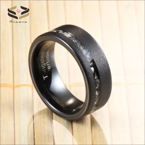 Wedding Tungsten Promise Ring Crushed Meteorite Black Plated Sandblasted 8mm
