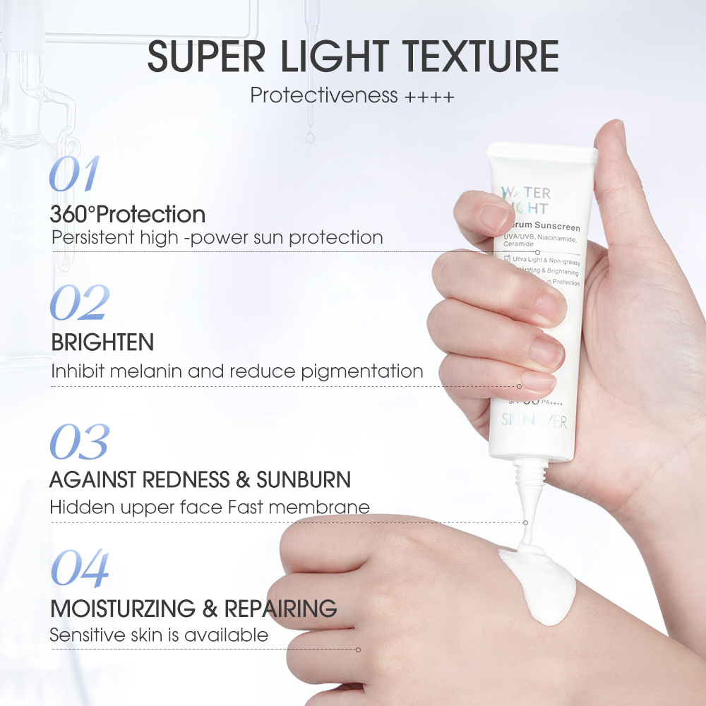 SKINEVER Mineral Water Light Serum Sunscreen Ultra-Light Non-Greasy Face Lotion Hydrating Brightening Sunblock Whitening Cream