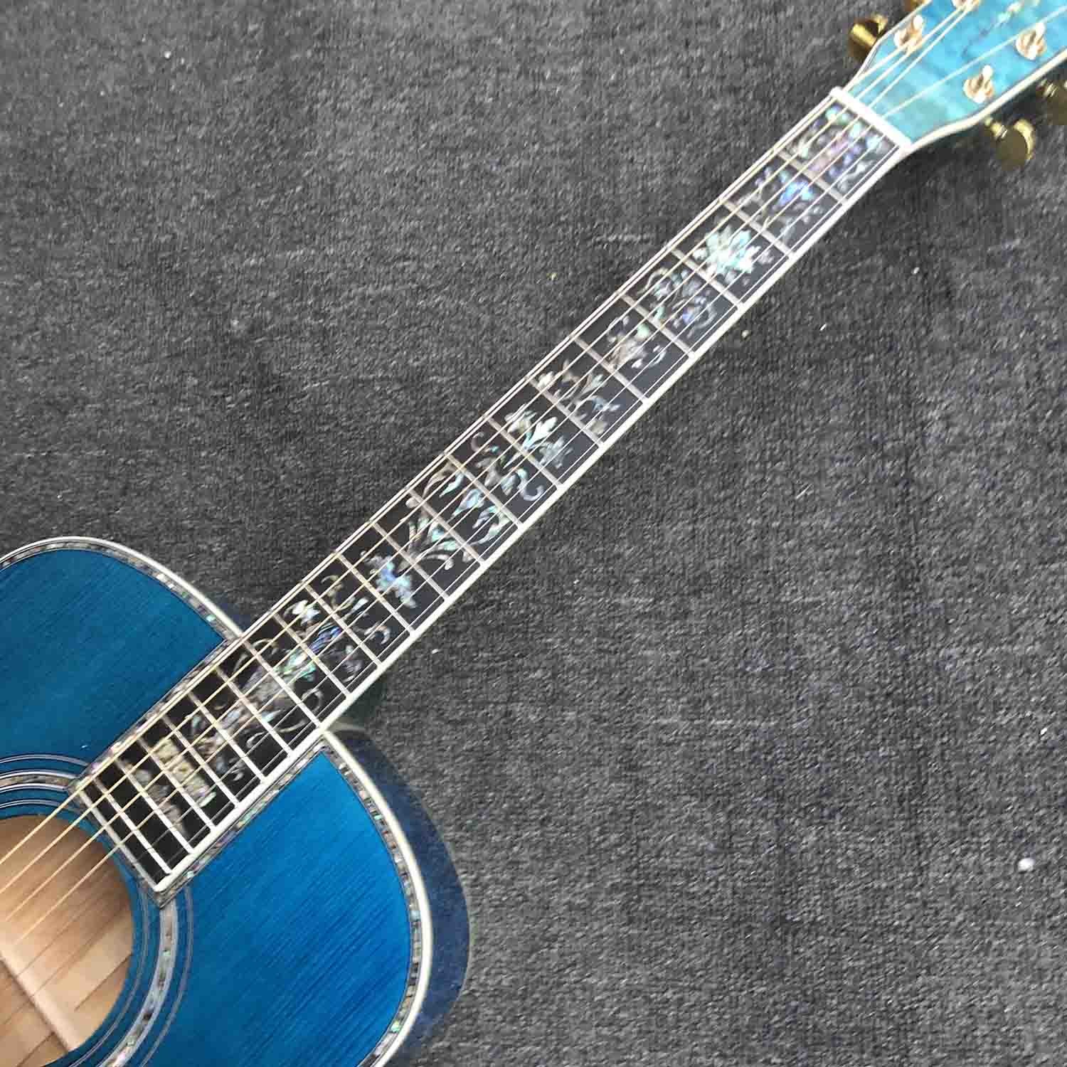 Custom OM Body Acoustic Electric Guitar Real Abalone Inlays Ebony Fingerboard Burst Maple Water Wave 301 Electronic