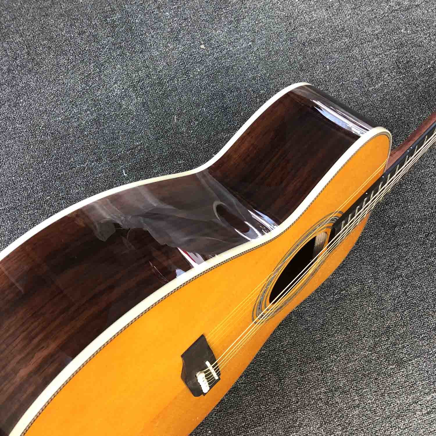 Custom Solid Spruce Top Wood OM JM 14 Frets Acoustic Guitar Fishbone Binding