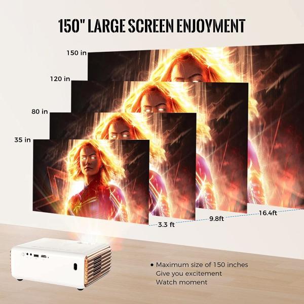 T3 White Smart Portable Projector Android 9.0 1080P Mini Projector For Home