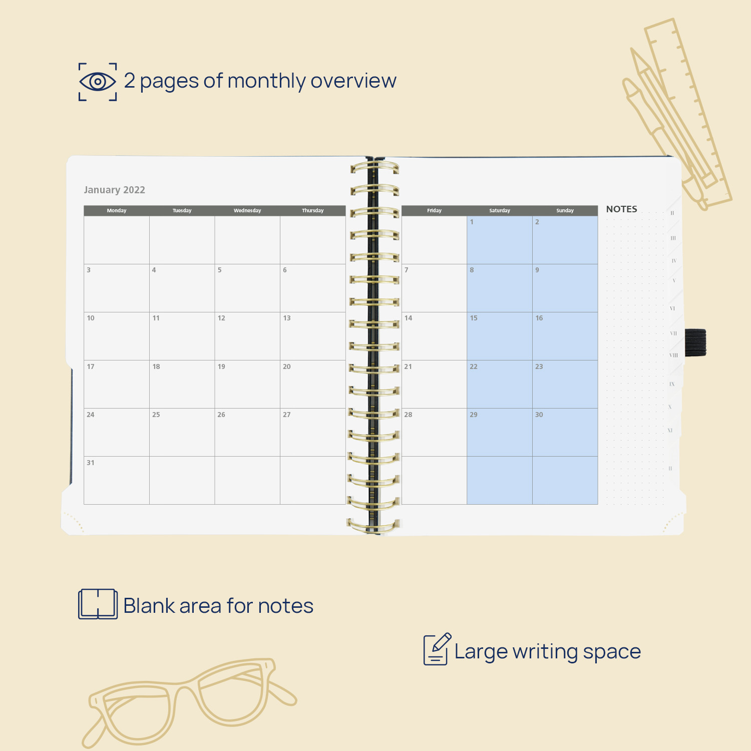 Navy Blue Custom Academic Planner 100GSM Ivory Paper Weekly Design