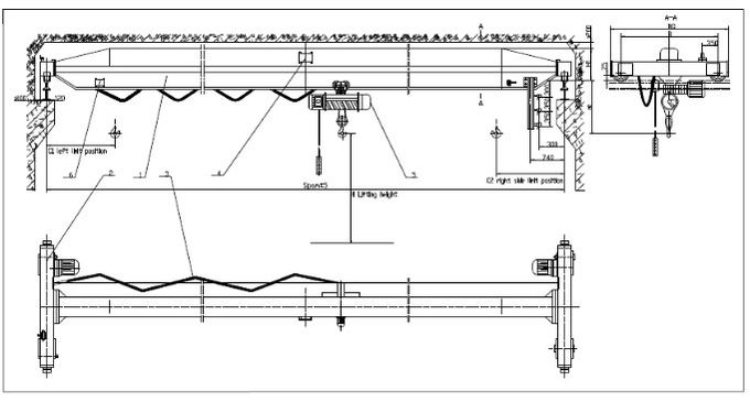 Wire Rope Single Girder Overhead Crane / Electric Overhead Travelling Crane