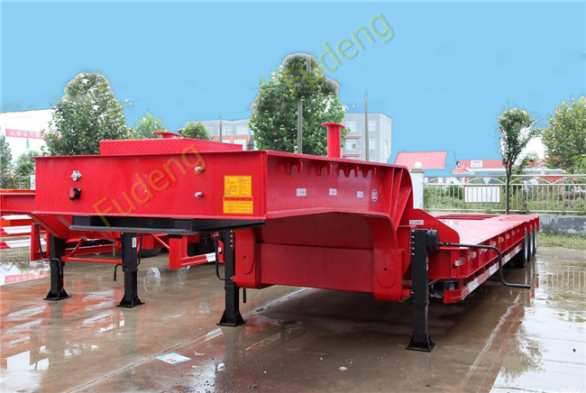 Three Axles Drop Bed Low Bed Semi Trailer For Large Contruction Machinery