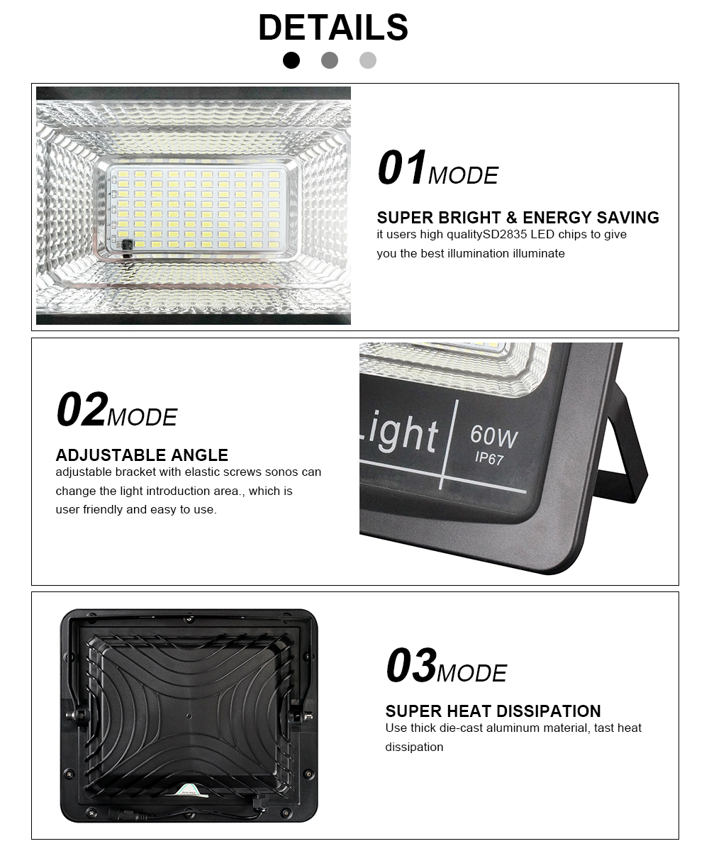 60W 200W Solar Powered LED Flood Lights Outdoor IP65 Waterproof