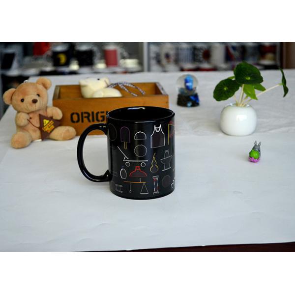 Popular Black Reactive Color Changing Ceramic Mug , Lovely Magic Heat Mug