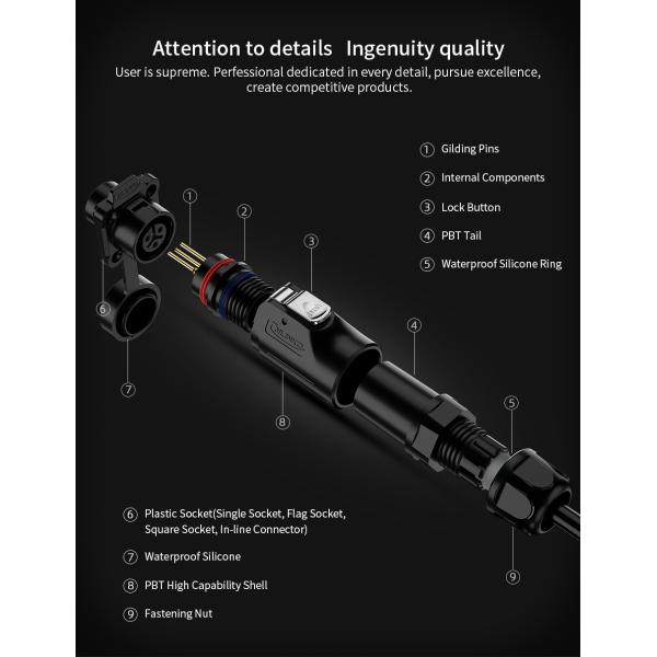 Water Resistance IP68 in Mated Cable Connector Outdoor Use M12 5 Pin Waterproof Connectors
