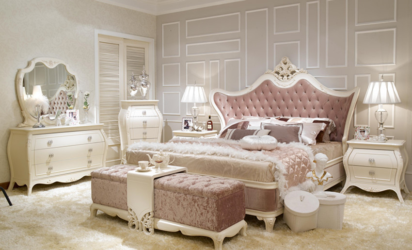 SGS ISO9001 6 Piece Home Hotel Wooden King Size Bed And Wardrobe Set