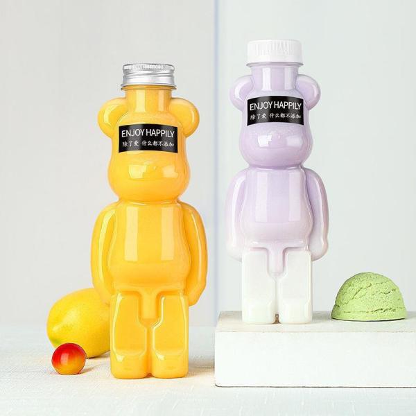Plastic Juice Milktea Bottle with Cap Reusable Bear Shape