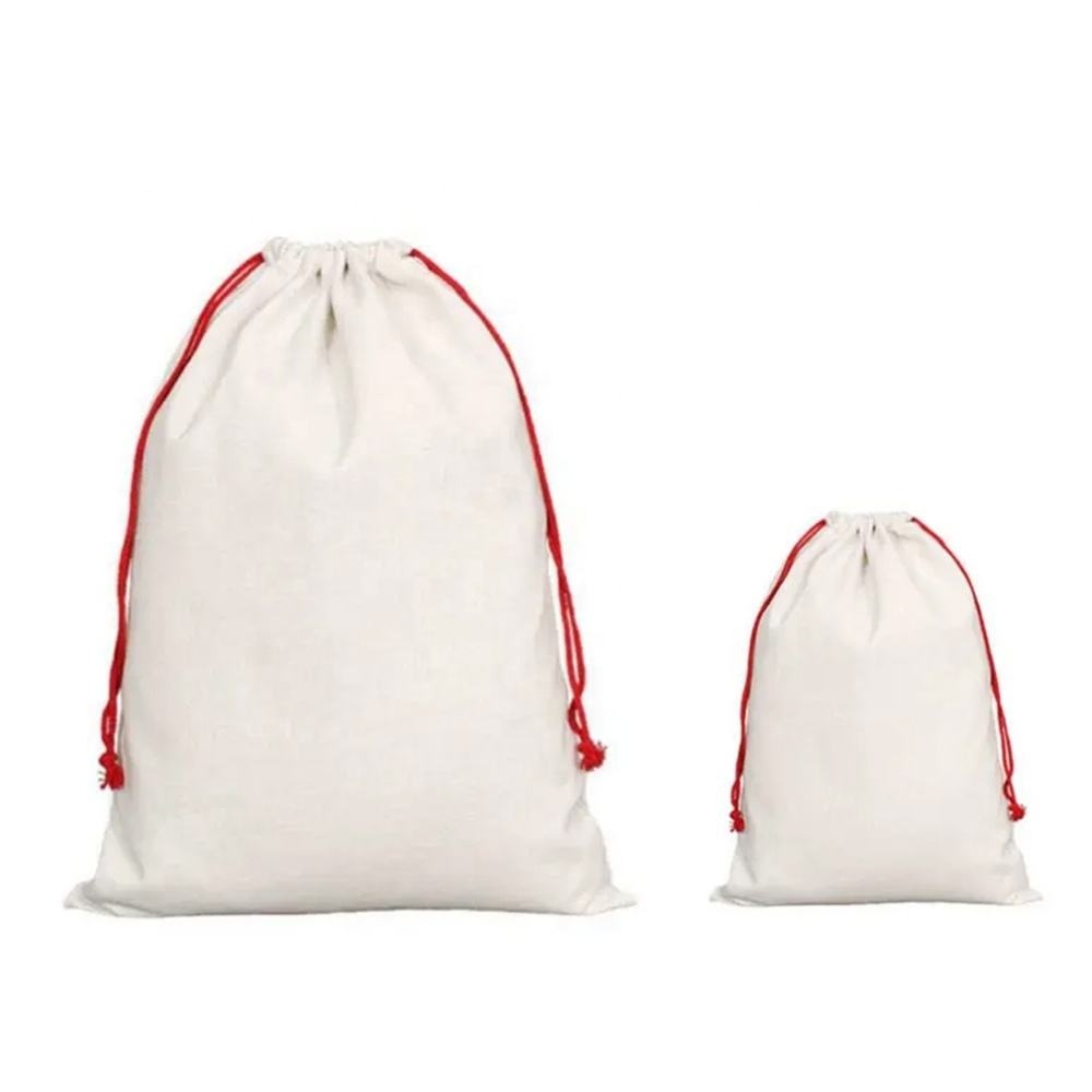 Custom Logo Linen Sublimation Drawstring Bag Santa Sacks Sublimation Blank Christmas Gift Bags