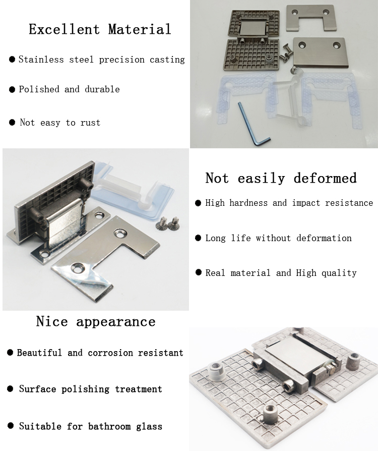 304 Stainless Steel Glass to Wall Hardware Shower Hinge Silver Coating Wall Mount