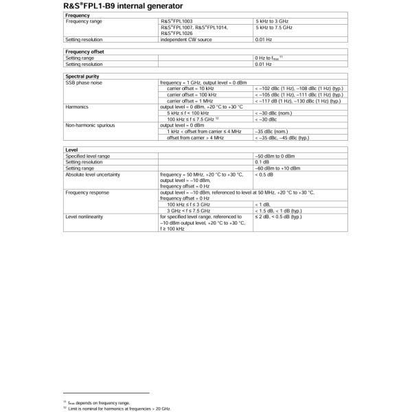 R&S FPL1003 Spectrum Analyzer with 5 kHz to 26.5 GHz Range -108 dBc SSB Phase Noise and -163 dBm DANL
