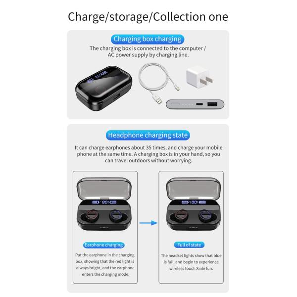 Wireless Earphone Bluetooth 5.0 Earphones Power Display Touch Control Sport Stereo Cordless Earbuds (with 4000mAh Charging Box)