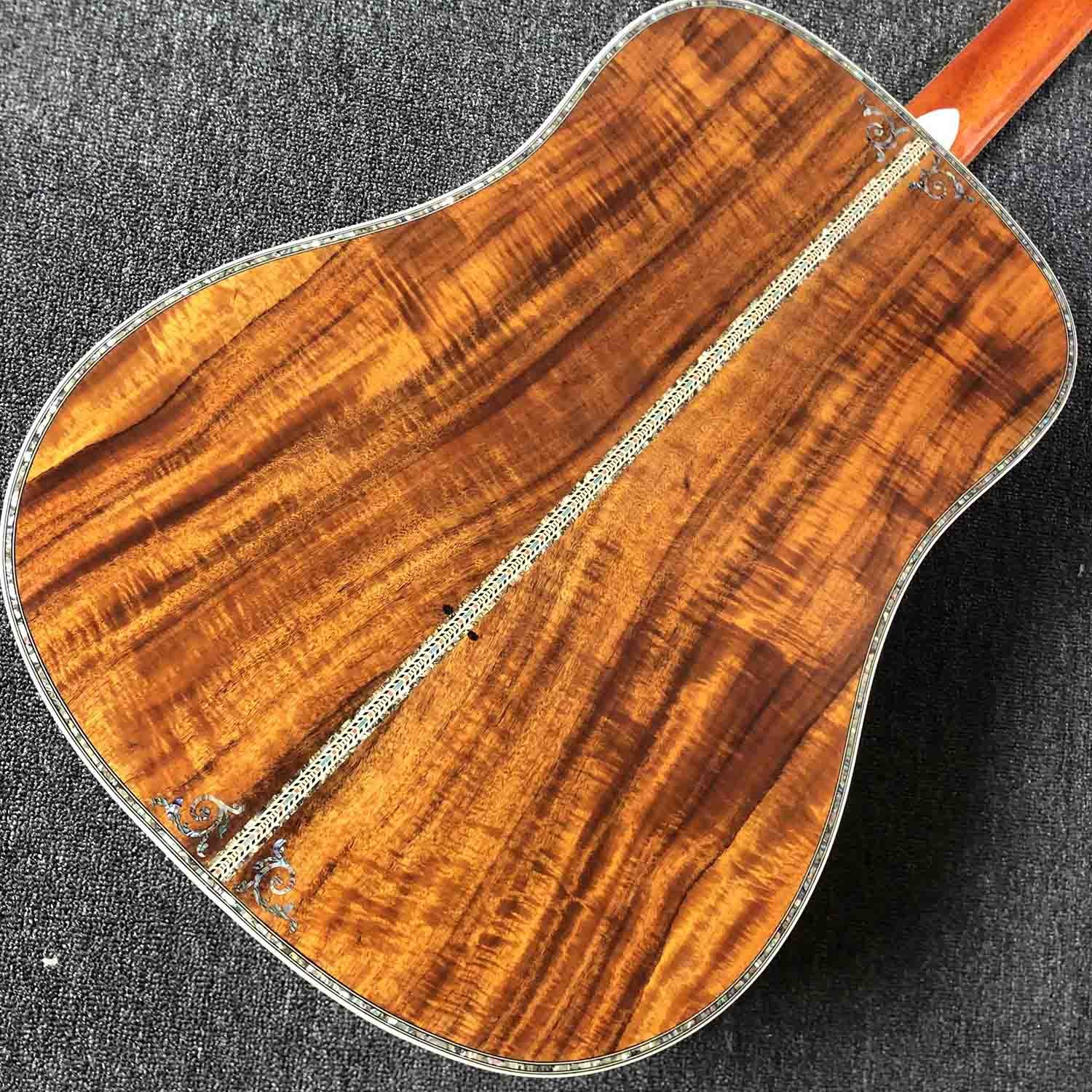 Custom 41 Inch D Model KOA Wooden Acoustic Guitar with Ebony Fingerboard Real Abalone Shell Binding