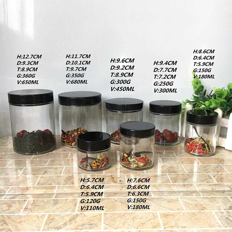 Clear 450ml 650ml Airtight Glass Storage Jars Round Glass Food Container