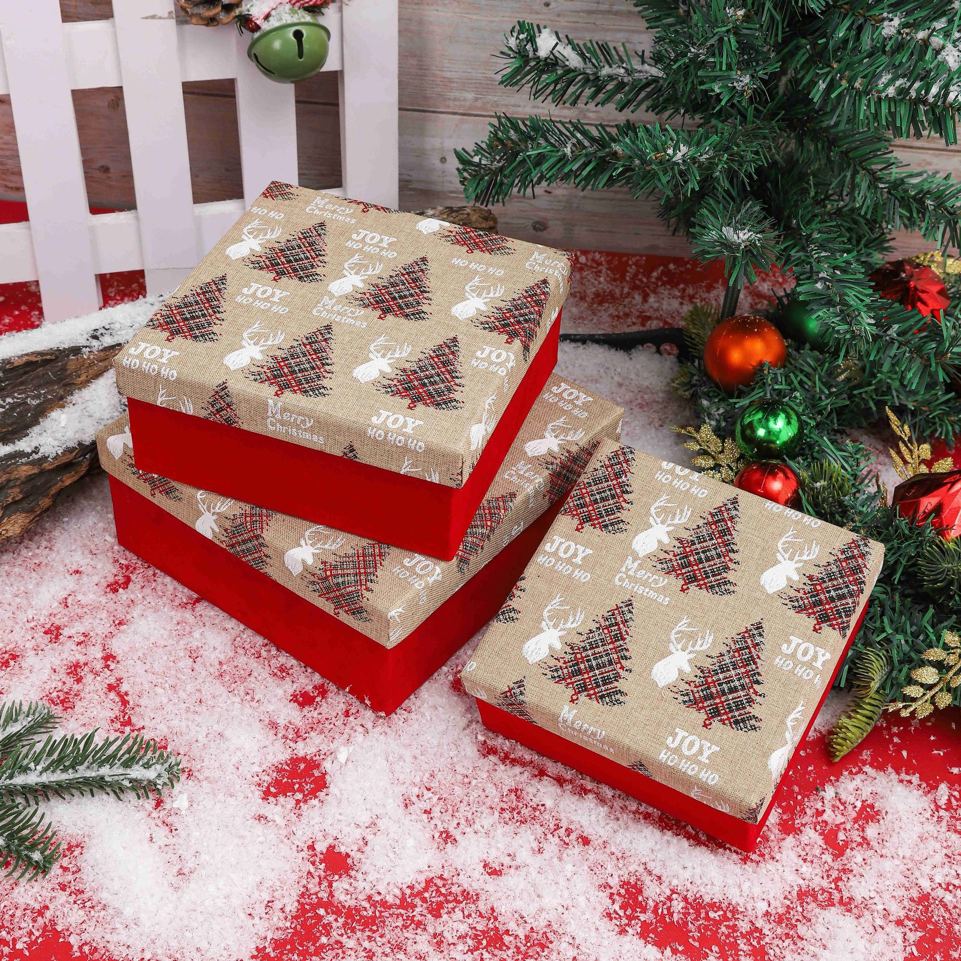 Christmas Gift Box Set with Ribbon Custom Printed Polyester Holiday Gift Boxes for Xmas Wholesale Festive Packaging