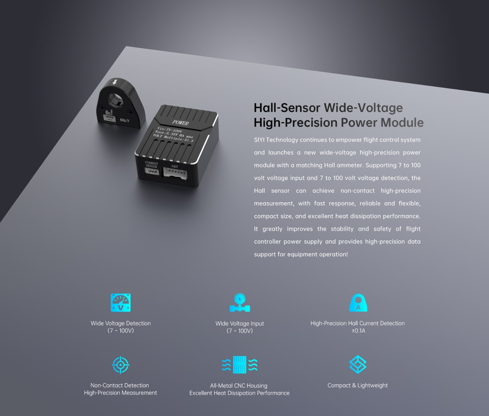 SIYI Power Module Aircraft Model High-precision Hall Ammeter 7-100V Voltage Measurement CNC Housing