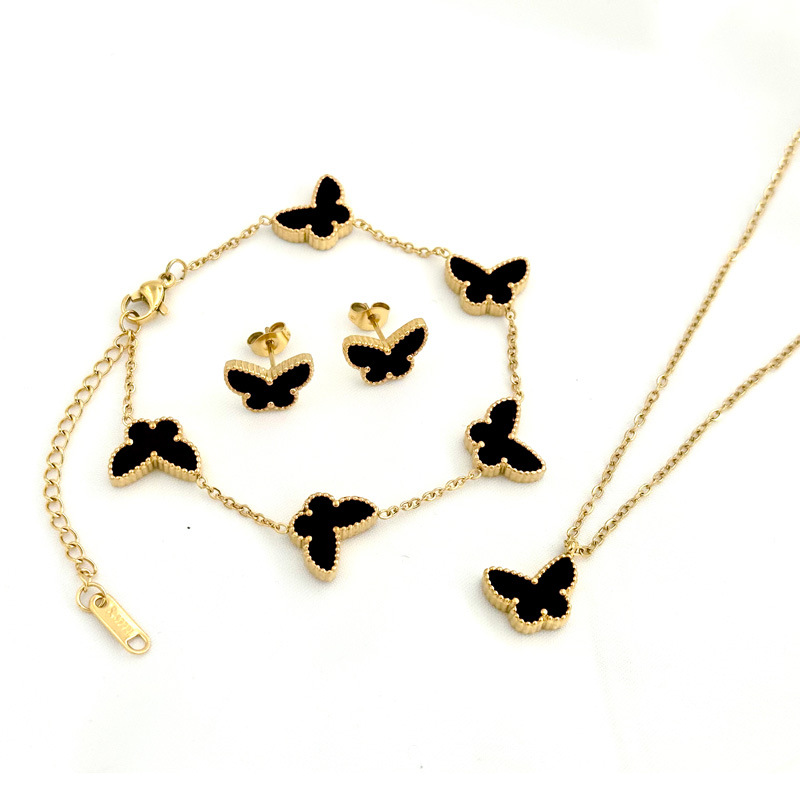 Stainless Steel Butterfly Necklace Earrings Bracelet Butterfly Jewelry Set For Women
