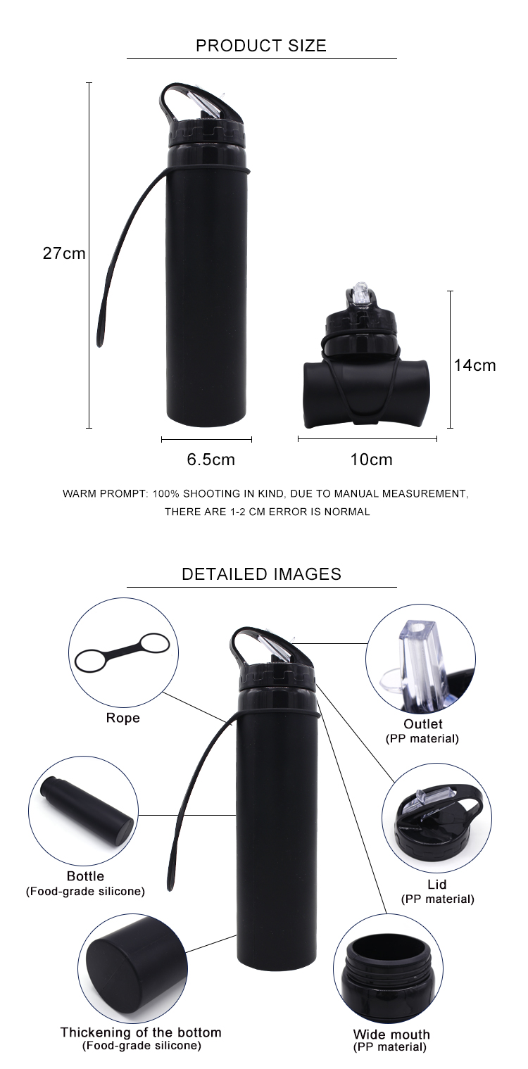OEM ODM 600ml Collapsible Silicone Water Bottle