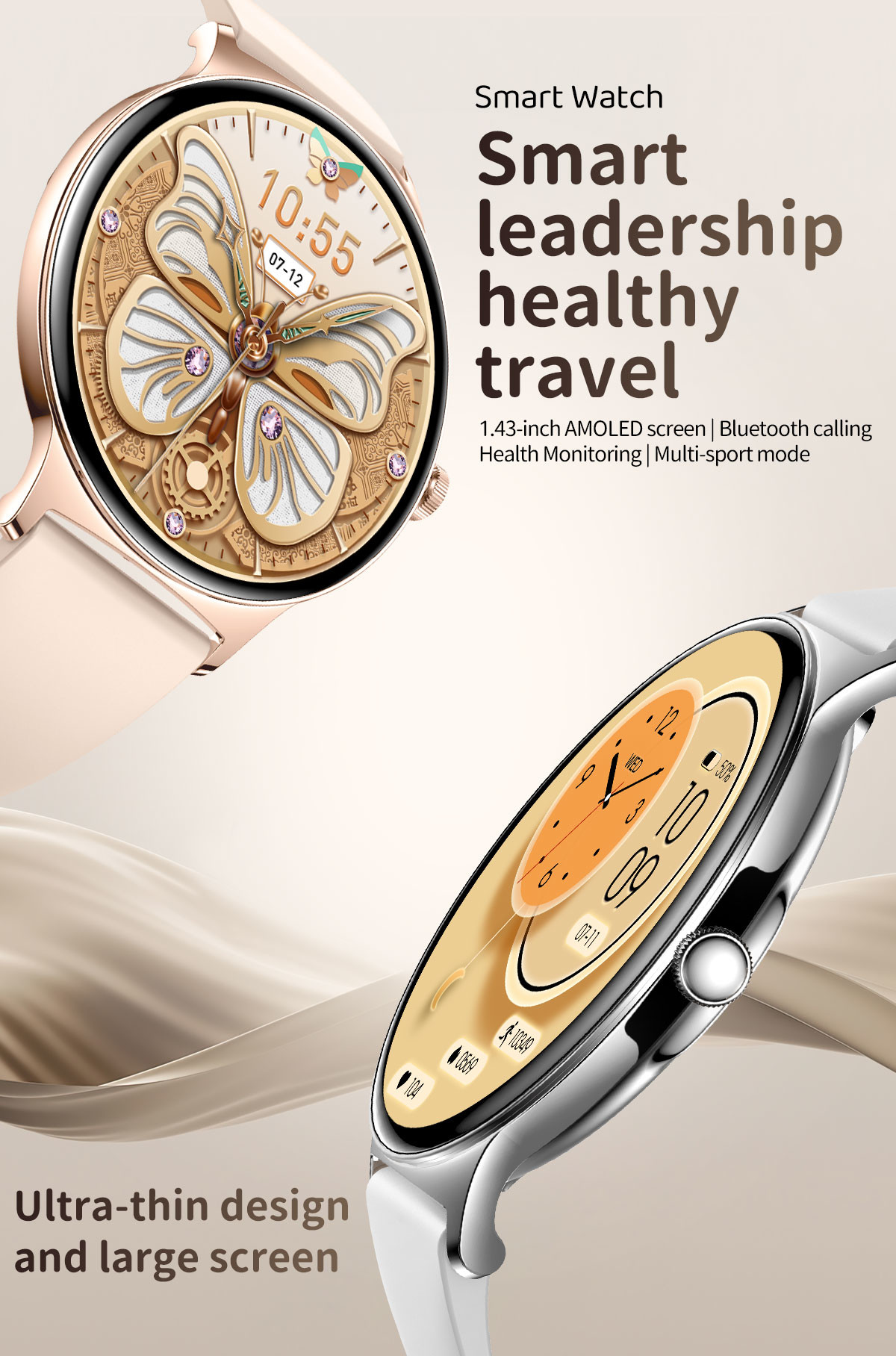 5.1Smart Women'S Bluetooth Watch Round Amoled Display OEM