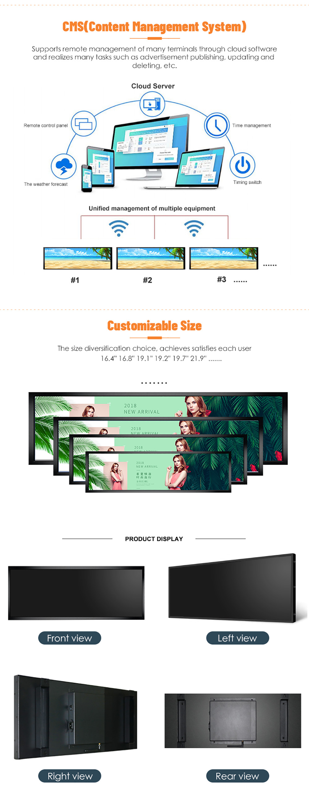 19 Inch Ultra Long Digital Advertising Lcd Stretched Bar Display