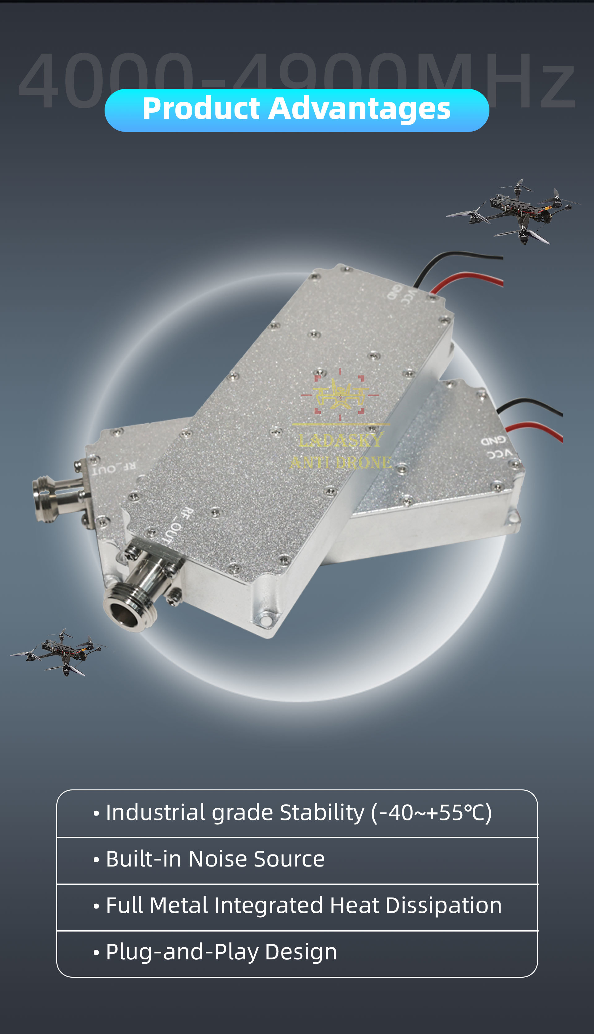 80W GaN Anti-Drone Module 4000-4900MHz for DJI FPV