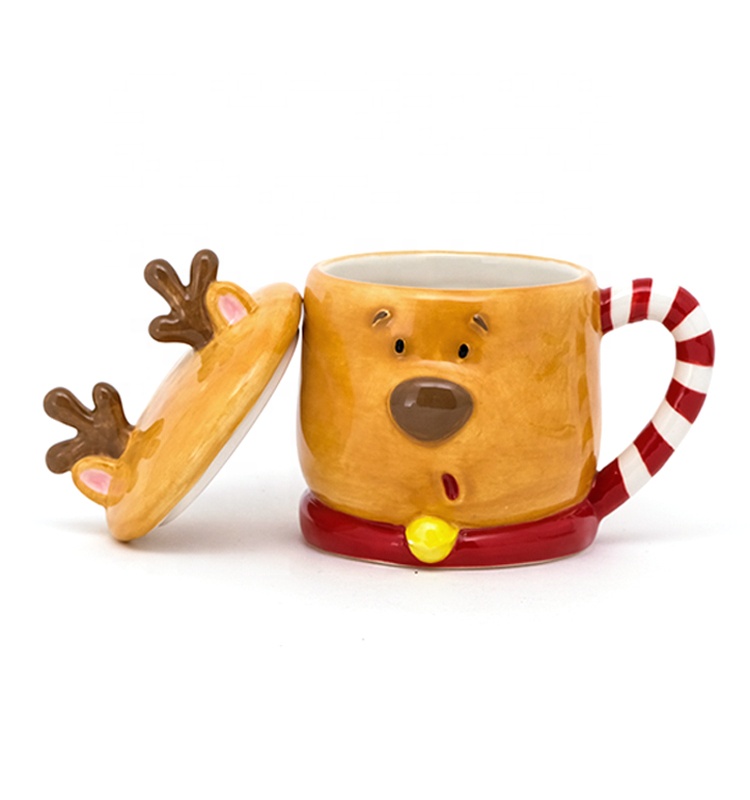 Ceramic Coffee Mugs Deer Shaped 3D 5"X4"X5" 8OZ Christmas Gift With Lid Handpainting For 1 Users