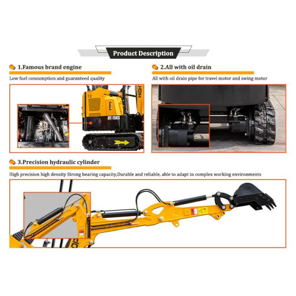 HT-15KS Mini Excavator 1 Ton with 0.02m³ Bucket Capacity
