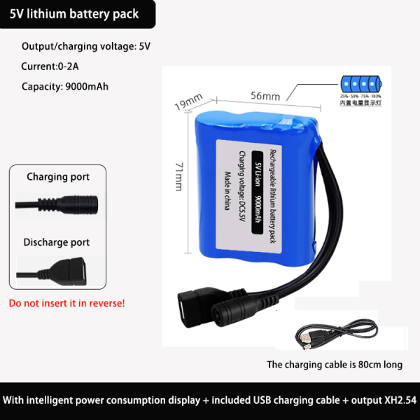 Rechargeable 5V Lithium Battery Pack for USB Fan, 4G/WiFi/Bluetooth Module, MCU Arduino, LED Light Power Supply 18650