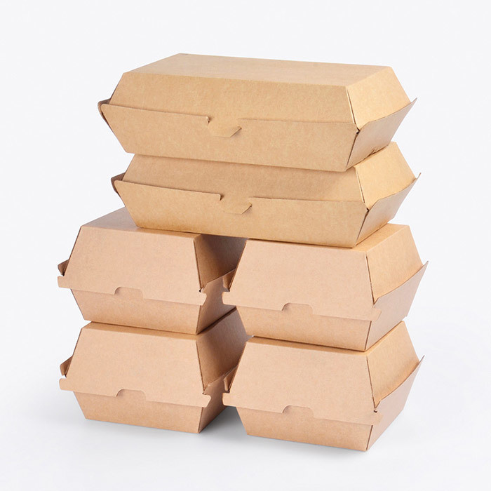 Foldable Kraft Paper Brown Burger Box Oil Proof Take Away Packaging