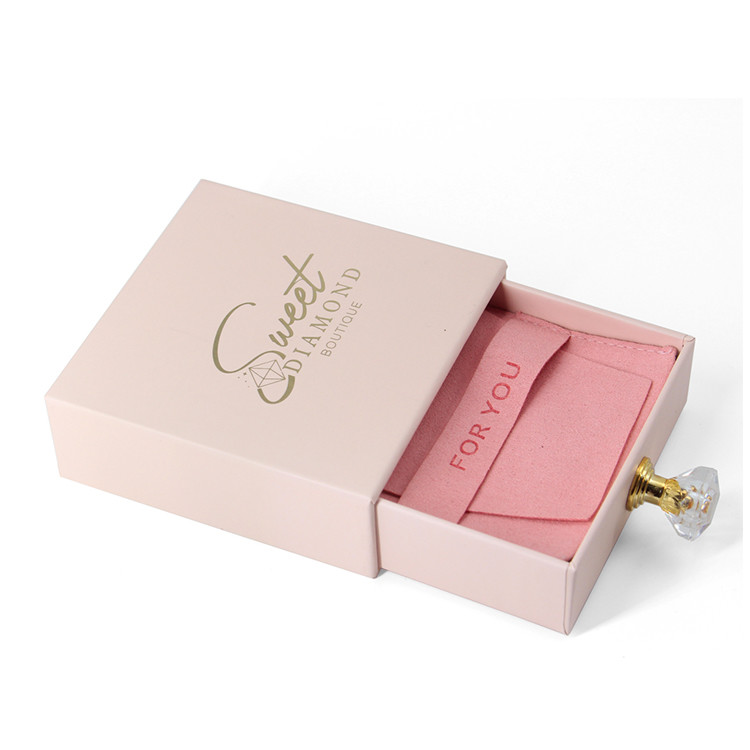 Custom Pink Glitter Package Folding Ring Jewelry Packaging Box With Ribbon Closure