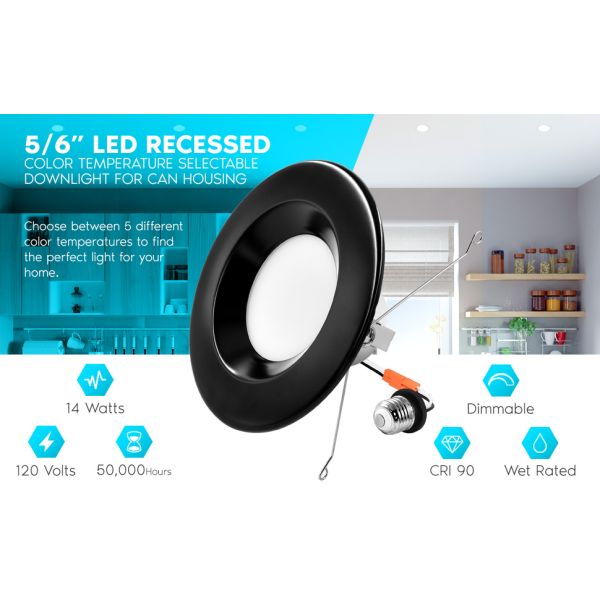 Dimming Ceiling Black LED Flush Mount Light 14 Watt 5 Inch 120V Flicker Free