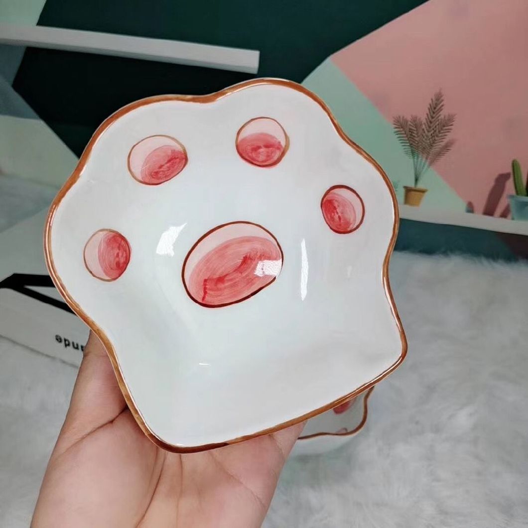 Cute Printing Paws Dog Feeder Ceramic Cartoon Pup Cat Bowls