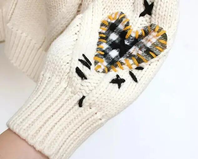 Designer Women Chunky Sweater Cardigan Autumn Winter Drop Shoulder Button Front Embroidery Loose Knit Cardigan Sweater Coat