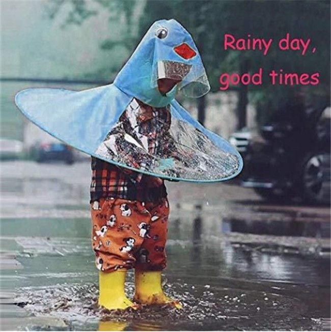 Blue Color Children Duck Raincoat Umbrella , Rain Poncho Umbrella Hat Multi - Size