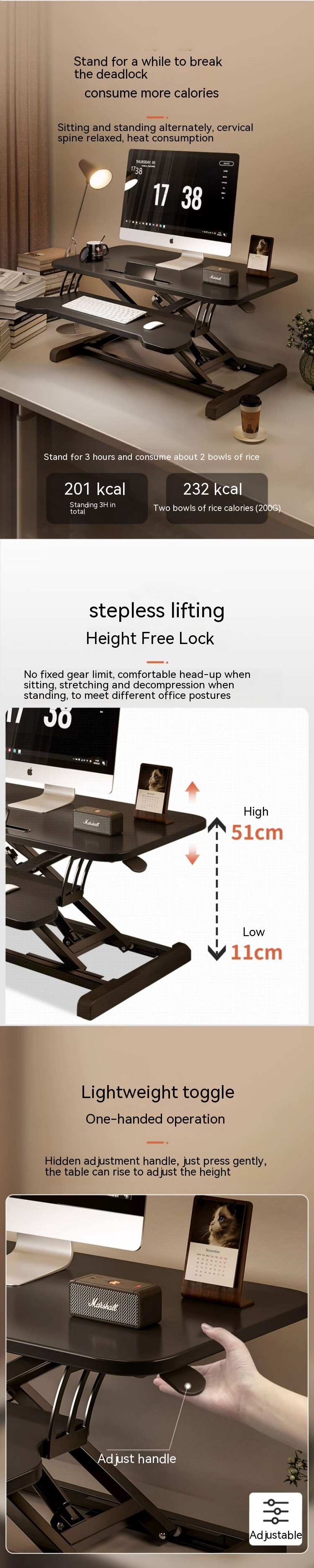 Adjustable Desk Workstation for Home Office and Gaming Size/ Dimension 73*47*40 cm