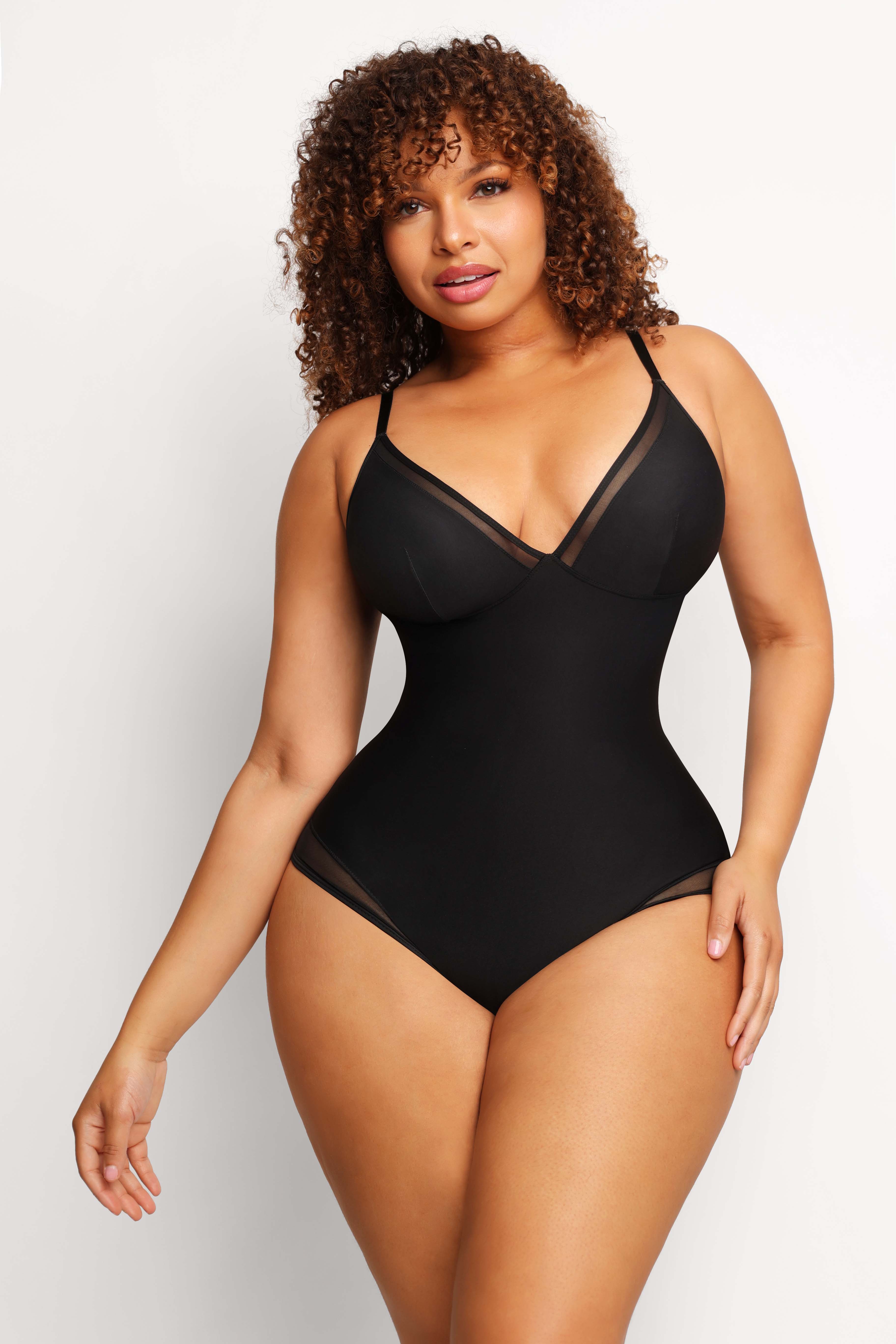 HEXIN Women's Strap Body Shaper Deep V Bodysuit for Backless Thong Corset Slimming