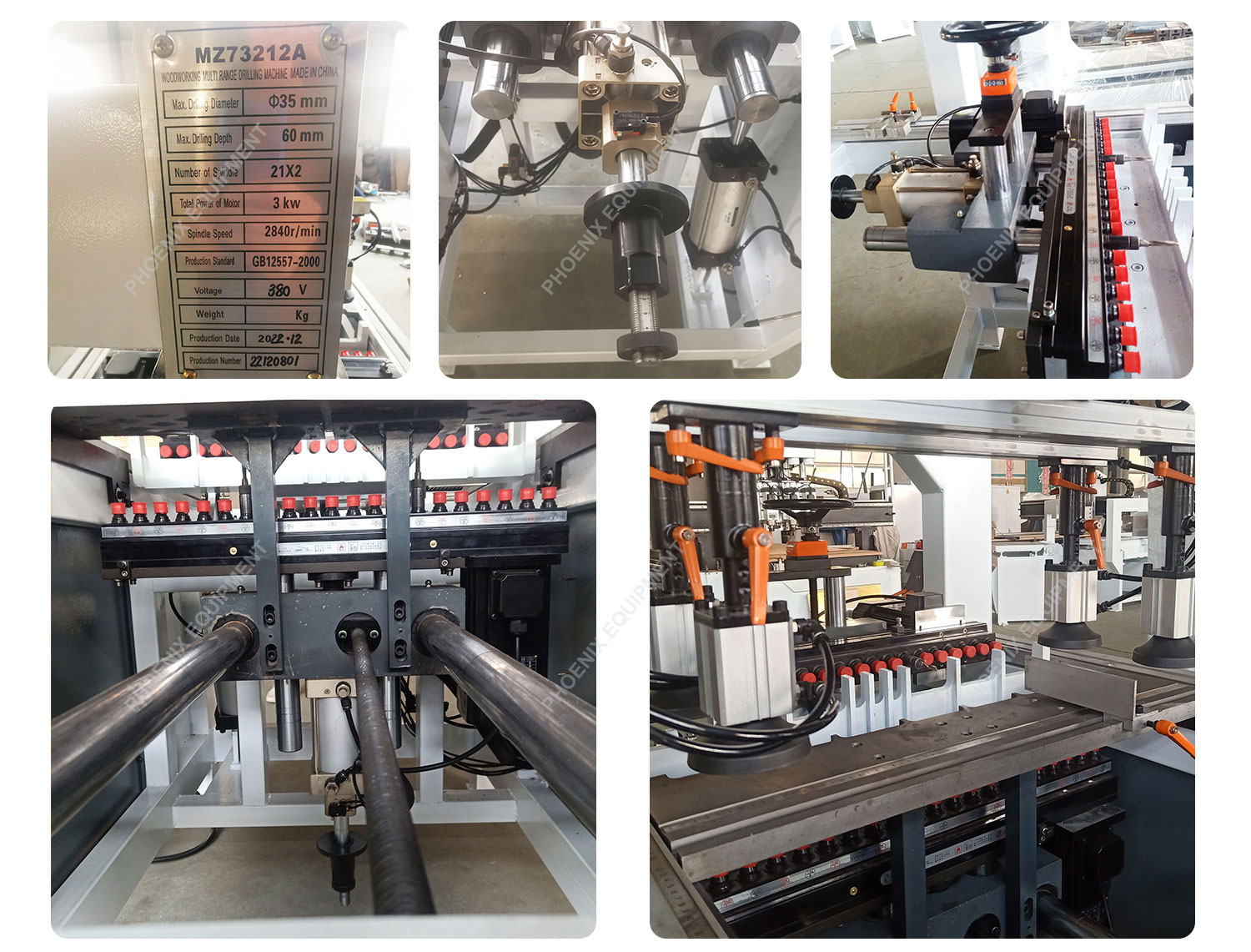 Building Material Shops Woodworking Line 2 Head Hole Boring Machine with 1.5*2 kW Power