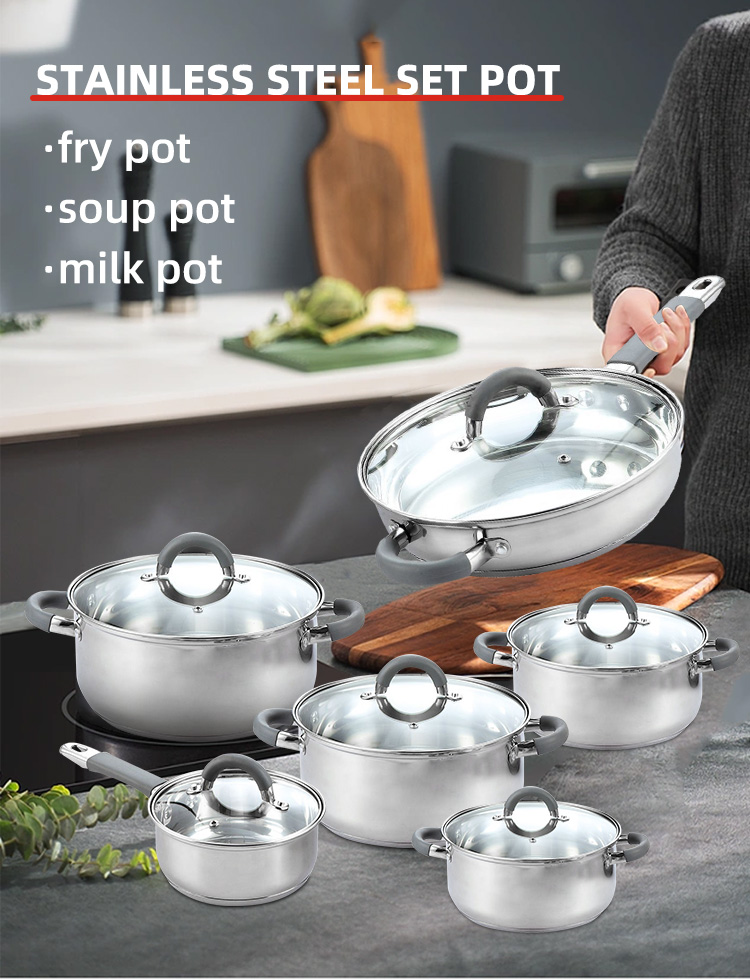 New Arrival Home Kitchenware Cooking Pot Set 201 Stainless Steel Soup Pot Set Cooking Cookware Sets