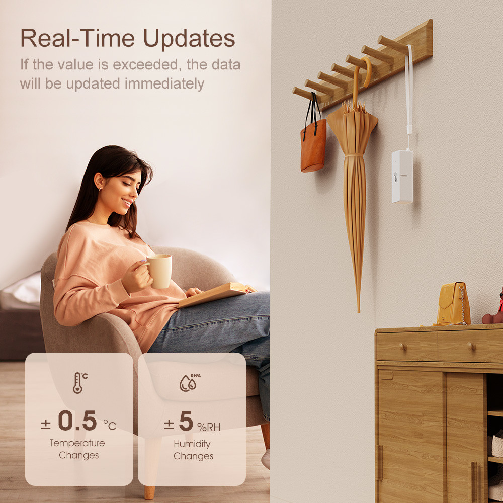 Tuya ZigBee3.0 Smart Temperature and Humidity Sensor, Battery Powered, Mini Indoor Hygrometer, Work with Alexa, Google Home