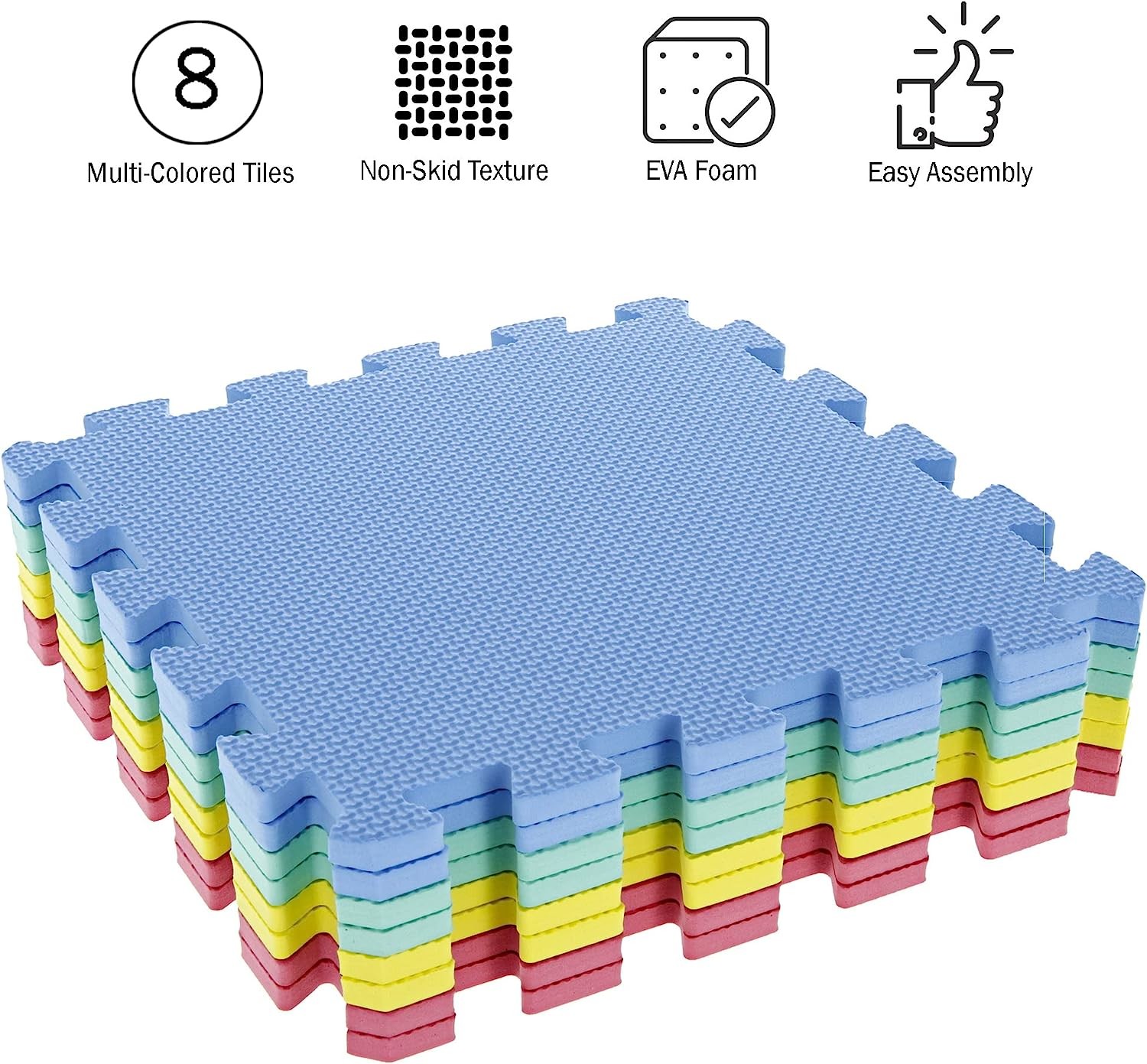 EVA Foam Mat Tiles - Interlocking Padding for Garage, Playroom, or Gym Flooring - Workout Mat or Baby Playmat