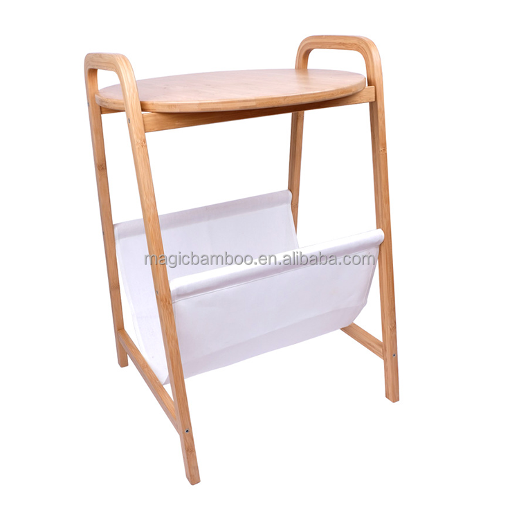 Bamboo Living Room Table with Non-Woven Fabric Storage Versatile and Eco-Friendly